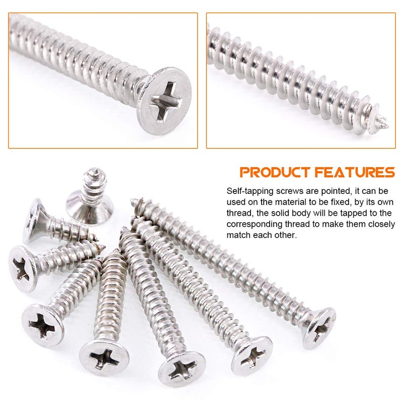 Rustark 180Pcs [#8 3/8" to 1-1/2"] 304 Stainless Steel Countersunk Flat Head Phillips Cross Wood Screws Drive Self Tapping Drilling Screw Assortment Kit - Image 3